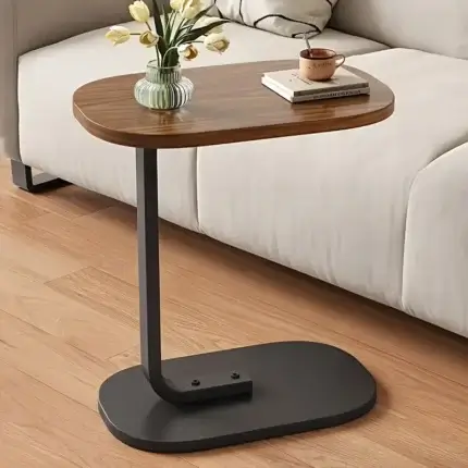 Modern Sofa Side Table with Wood and Iron Frame