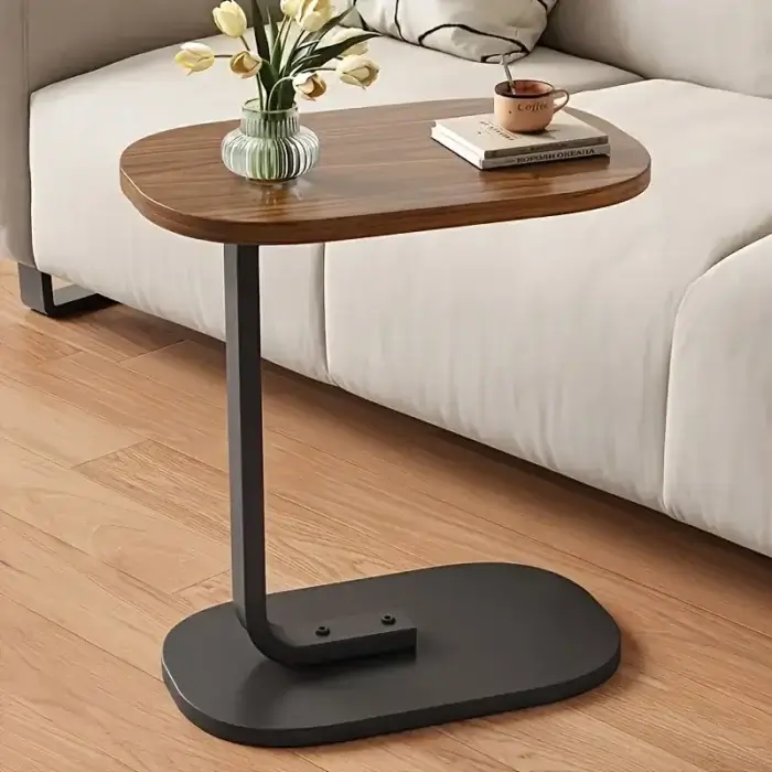 Modern Sofa Side Table with Wood and Iron Frame