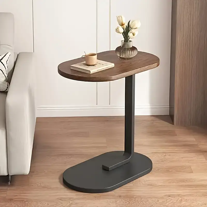 Modern Sofa Side Table with Wood and Iron Frame