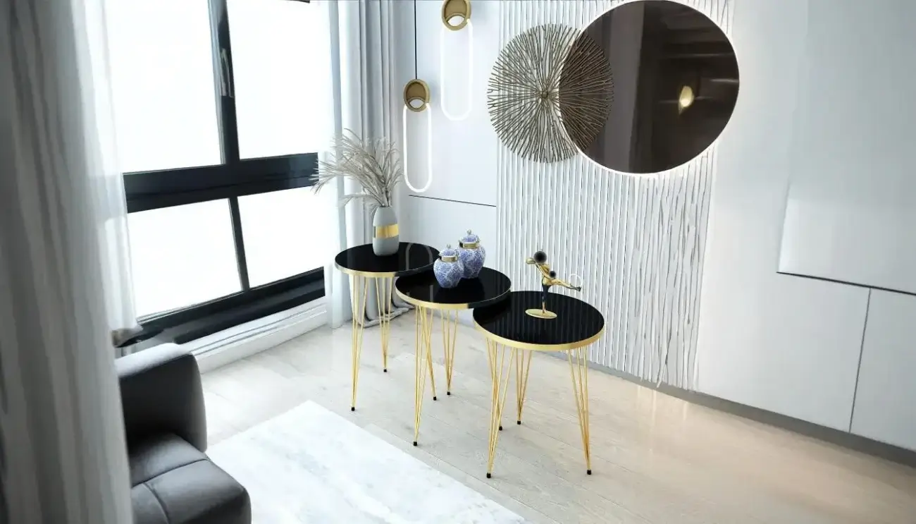 Nesting Marble-Top Tables with Gold Accents