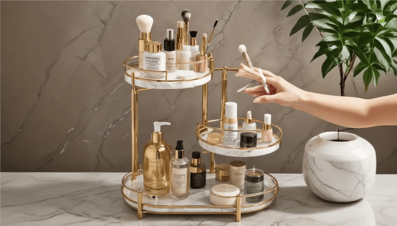 Luxury Design Free Standing Shelf 3 Tier Makeup Organizer
