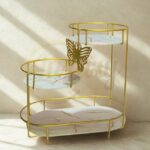 3-Tier Butterfly Luxury Organizer – Gold Frame with Marble-Effect Trays