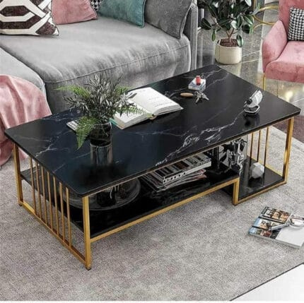 Luxury Two-Layer Table with Gold Metal Frame – Elegant & Modern Design