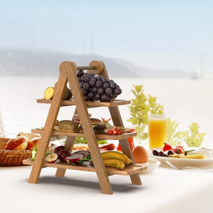 Best Wooden 3-Tier Serving Tray Fruit & Pastry Display - Durable & Waterproof - Image 1