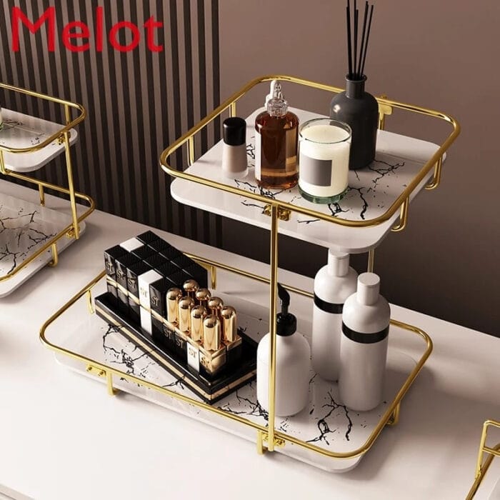 Modern Design Free Standing Shelf 2-Tier Makeup Organizer - Image 2