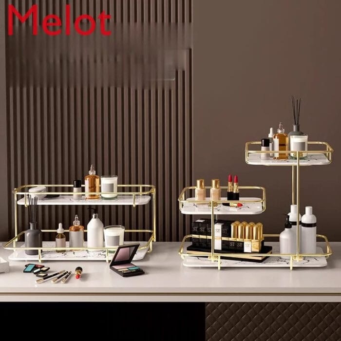 Modern Design Free Standing Shelf 2-Tier Makeup Organizer - Image 3