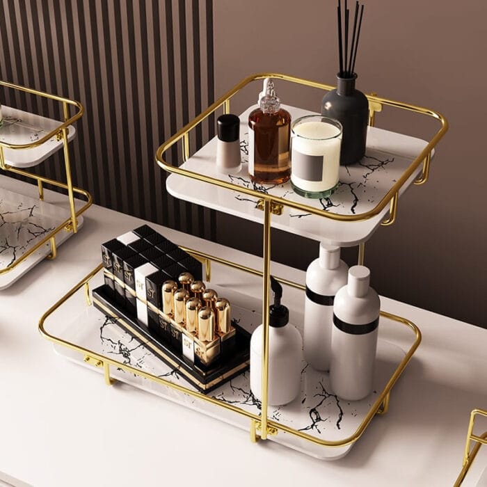 Modern Design Free Standing Shelf 2-Tier Makeup Organizer - Image 1