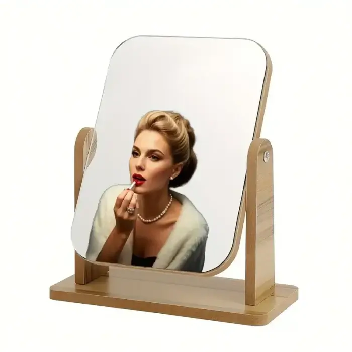 Rotating Wooden Makeup Mirror with Desktop Stand - Image 4