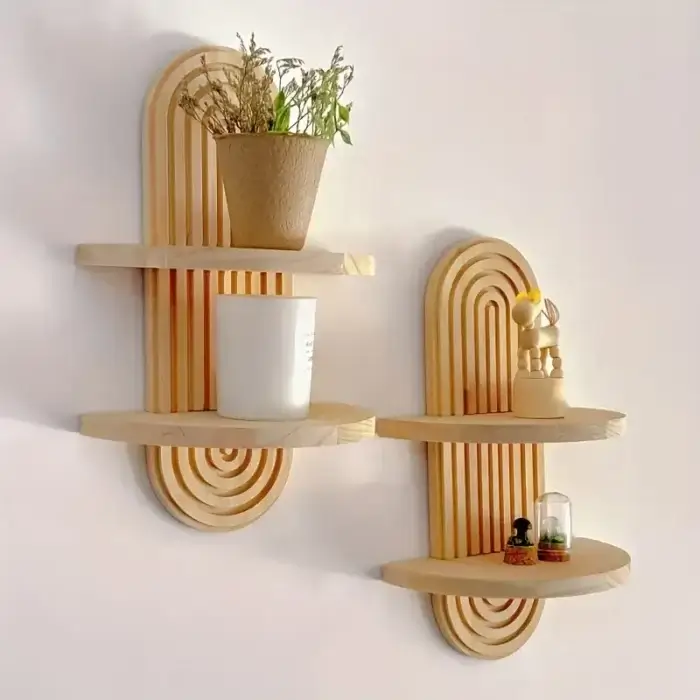 Bohemian Wooden Sun Rainbow Wall Shelves - Image 1